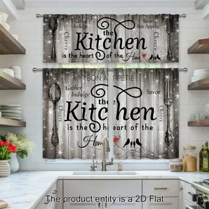 [Retro Curtain] 1/2pcs Retro Farmhouse Kitchen Curtain Set |   Country Fork And Spoon Black Grey Jupiter Sparkle Vintage Modern |   Office Living Room Bedroom Dining Room Home Decor Foldable Colorful Divider