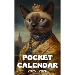 Pocket Calendar 2025-2026: Small Monthly Planner with Inspirational Quotes | 24 Months January 2025 to December 2026 | Funny Renaissance Royalty Burmese Cat Paperback – October 1, 2024