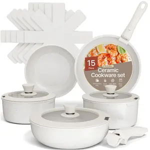 Bakken 15-Piece Non-Stick Cookware Set with Detachable Handles – Granite Stackable Pots and Pans Set, Dishwasher Safe, Oven-Safe, and Compatible Kitchen Essential for All Stoves