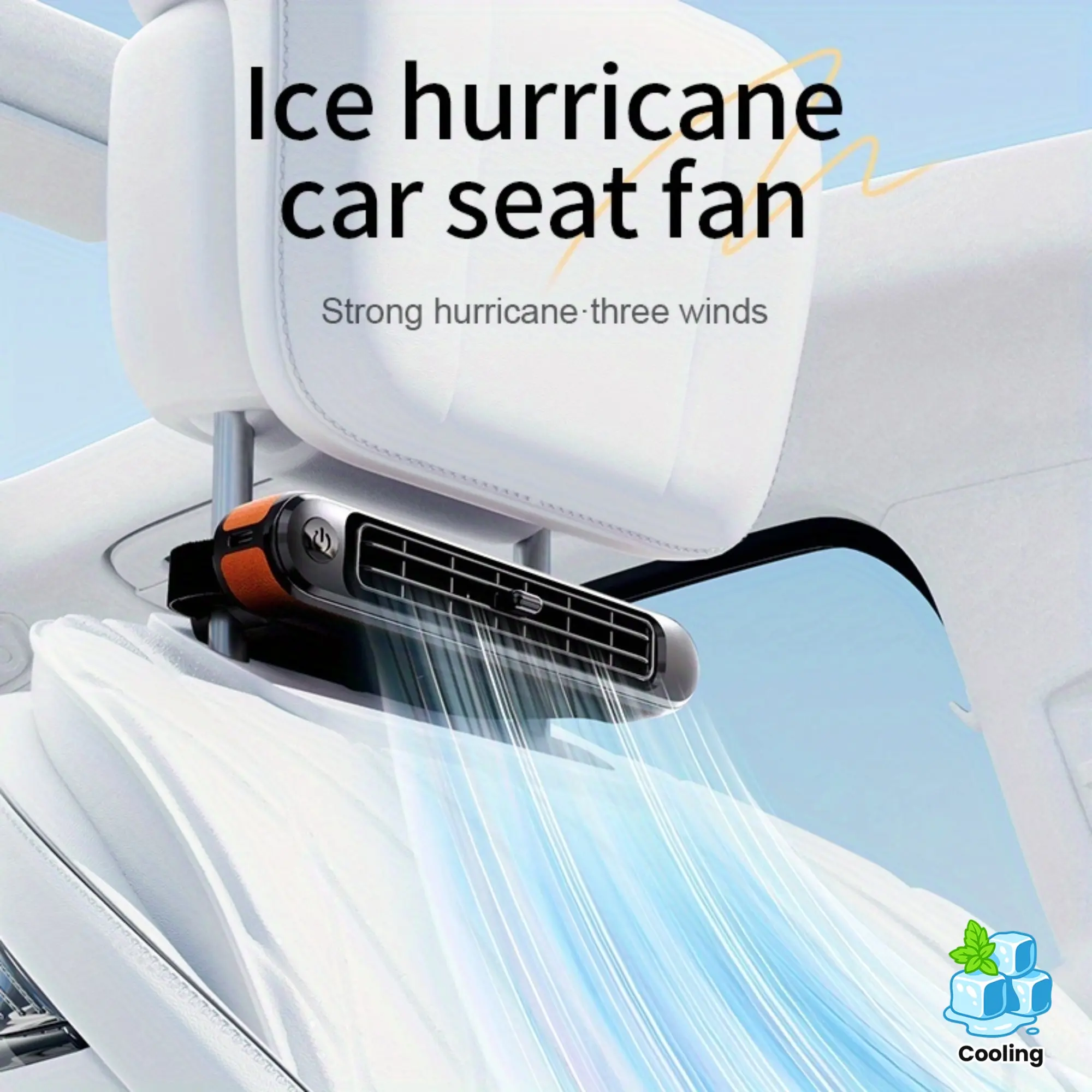 USB Portable Car Seat Fan - 3 Wind Speeds, Dual Turbo Fans, Compact Air Conditioner for Vans, Trucks, Silent Driving Experience