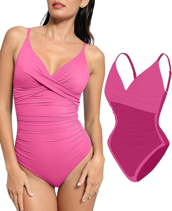 POPILUSH Ruched Cross-Front One-Piece Swimsuit Shapewear with Tummy Control Adjustable Straps High-Waisted Bathing Suit for Pool Beachwear POPILUSH Ruched Cross-Front One-Piece Swimsuit Shapewear with Tummy Control Adjustable Straps High-Waisted Bathing Suit for Pool Beachwear