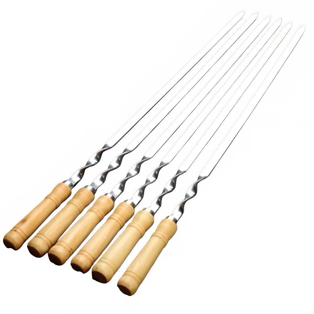 BBB Churrasco Skewer Set – 55cm Stainless Steel BBQ Skewers with Wood Handle (6 Pieces)