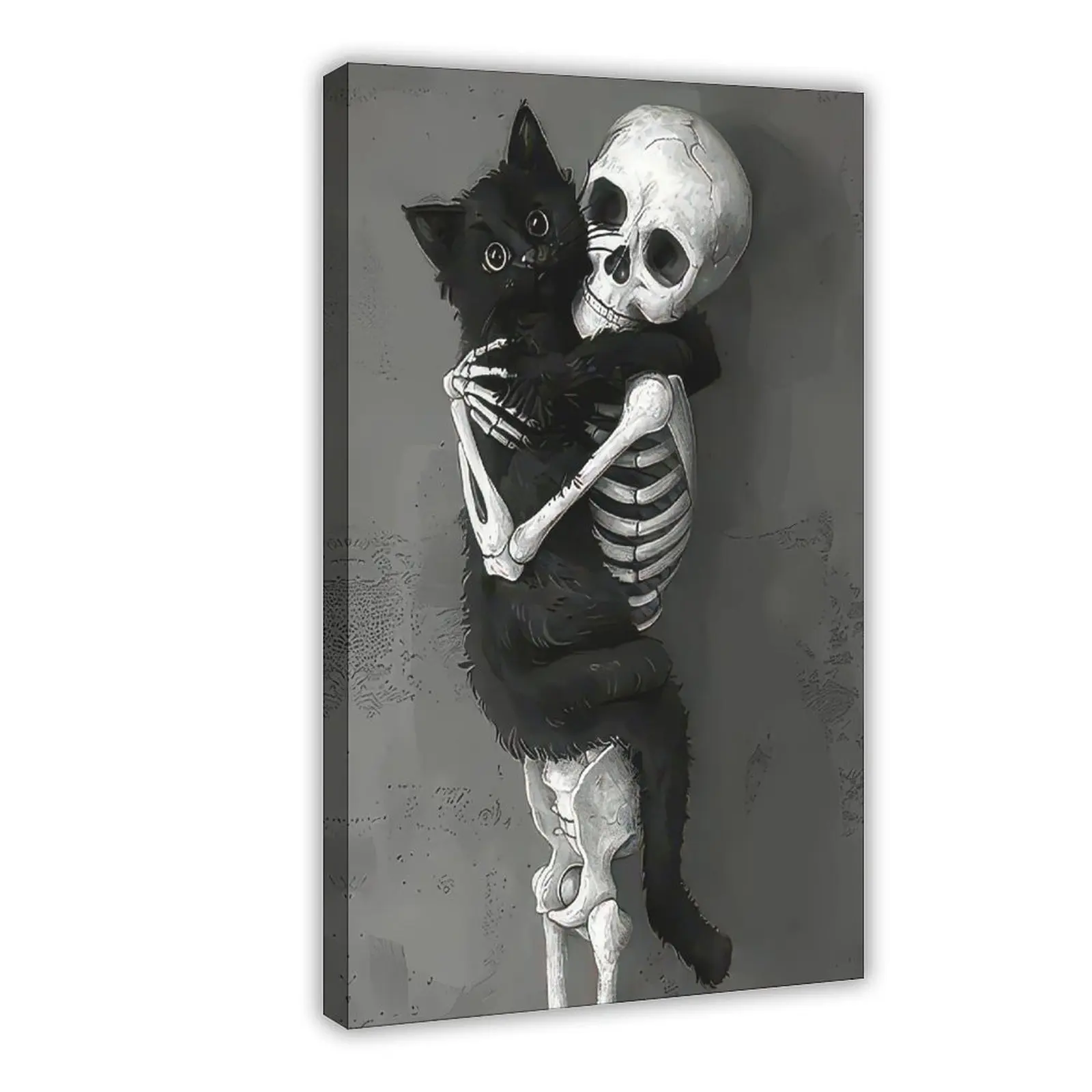 Mysterious Skull And Cat Hugging Canvas Wall Art Poster, Perfect for Home, Office Or Hotel Decor