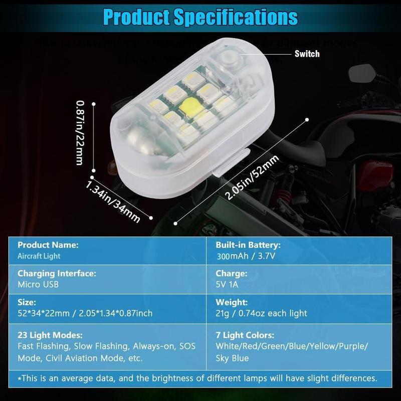 Car LED Light, Remote Control Strobe Light, Aircraft Light, USB Rechargeable Decorative Light, Suitable for Car Drone Aircraft Trucks Motorcycle Bike