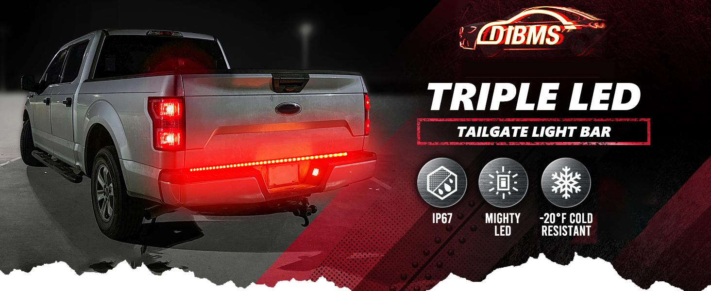 DIBMS Truck Tailgate Bar 60" Triple Row 432 LED Strip with Red Brake White Reverse Sequential Amber Turning Signals Strobe Lights, Triple Row Universal LED Tailgate Light Bar.