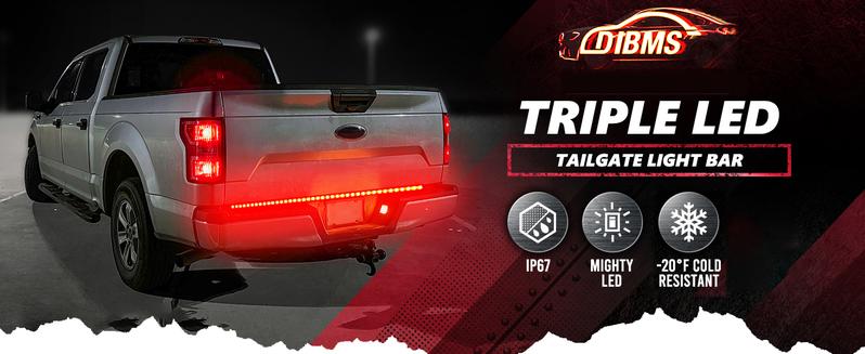 DIBMS Truck Tailgate Bar 60" Triple Row 432 LED Strip with Red Brake White Reverse Sequential Amber Turning Signals Strobe Lights, Triple Row Universal LED Tailgate Light Bar. DIBMS Truck Tailgate Bar 60" Triple Row 432 LED Strip with Red Brake White Reverse Sequential Amber Turning Signals Strobe Lights, Triple Row Universal LED Tailgate Light Bar.