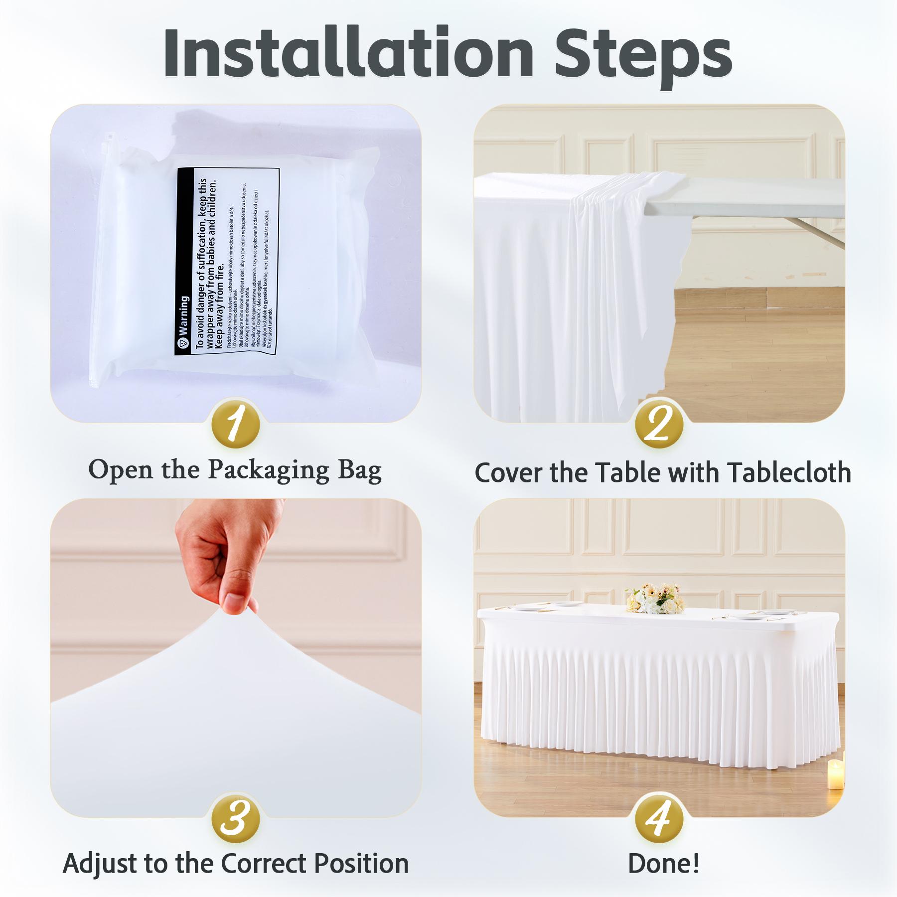 2 Pack Spandex Christmas Tablecloths for 4/6/8FT Rectangle Tables Stretch Wrinkle-Free Table Covers with Skirt for Holiday Parties Weddings & Banquets