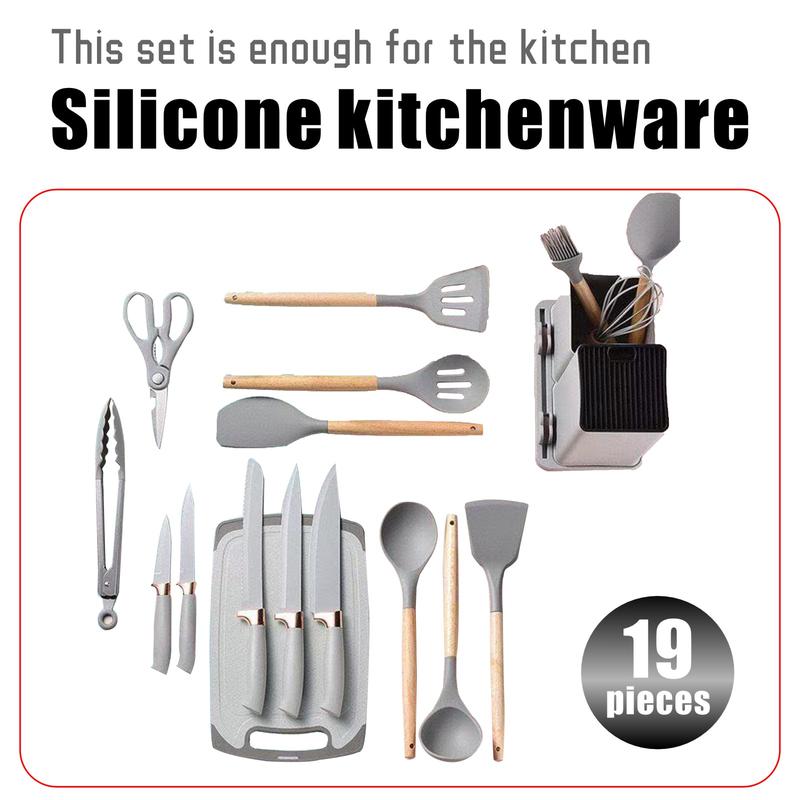 Black friday sales 2025 pots pans set 19 Piece Kitchen SetCutleryCooking Utensils, HeatResistant Silicone Cutlery 6Piece Sharp Knife Set2 Piece Cutlery Cutting BoardWoodCookware Rectangular Round Stove WoodenPlasticWhite Kitchenware