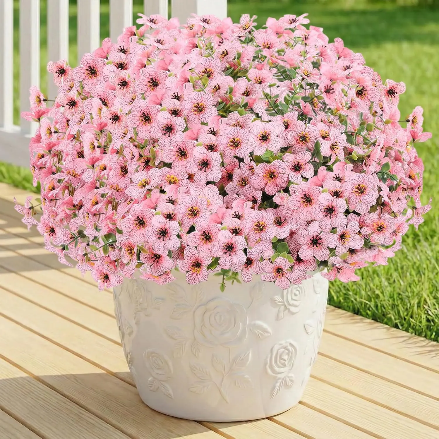 13.7 in Bundled Set of 20 Romantic Artificial Silk Decorative Flower Bundles with Green Foliage, UV-Resistant Faux Plastic Stems, Weatherproof Ornaments for Indoor-Outdoor Home Decor, Plants for Garden, Porch, Silk & Plastic
