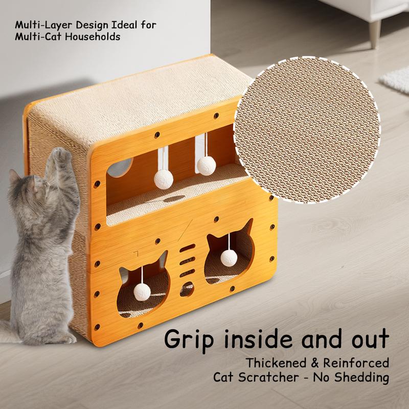 Stand-Up Cat Scratcher House: All-in-One Corrugated Cardboard Lounge with Durable, Low-Shed Design - A 4-Season Scratching Post & Play Toy for Kittens & Cats