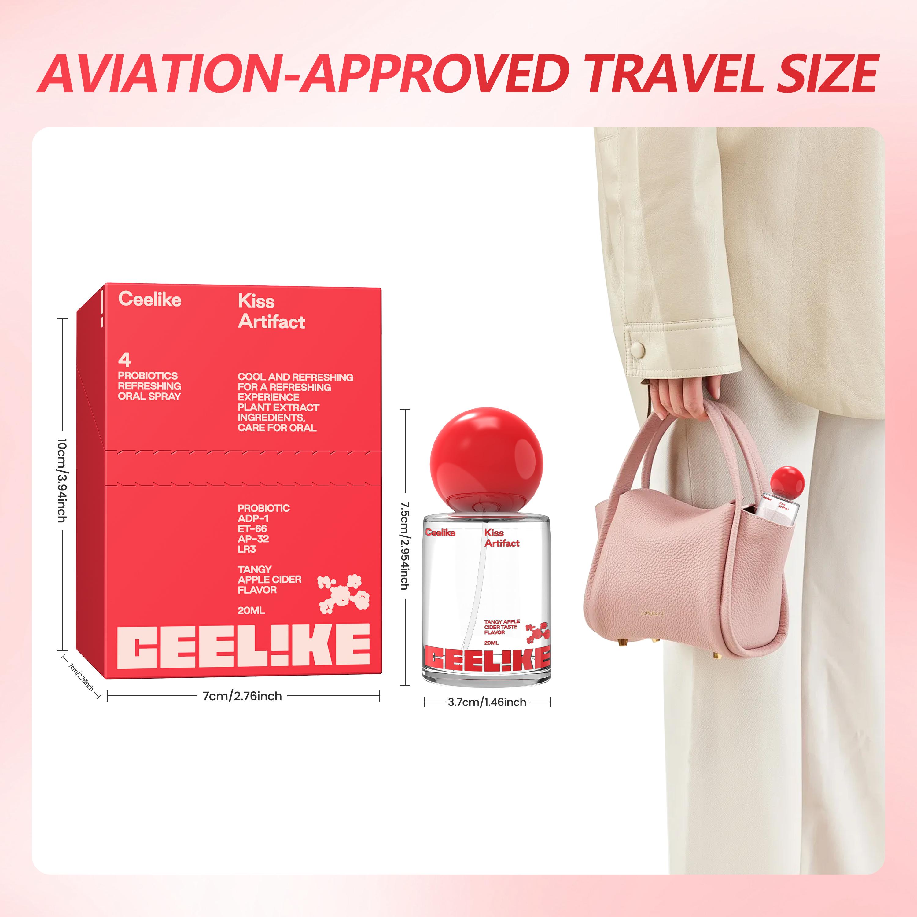 CEELIKE Probiotic Oral Spray - Apple Vinegar Flavor 20ml Breath Freshener Infused with Probiotics & Natural Plant Extracts Sugar-Free Portable & Convenient Antibacterial Gum Care