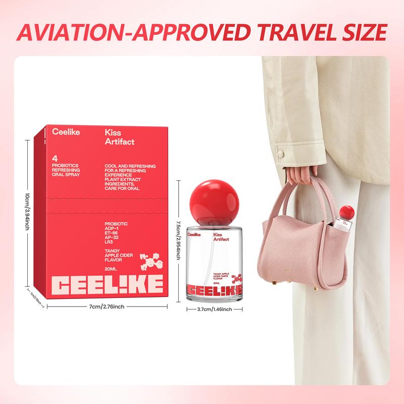 CEELIKE Probiotic Oral Spray - Apple Vinegar Flavor 20ml Breath Freshener Infused with Probiotics & Natural Plant Extracts Sugar-Free Portable & Convenient Antibacterial Gum Care