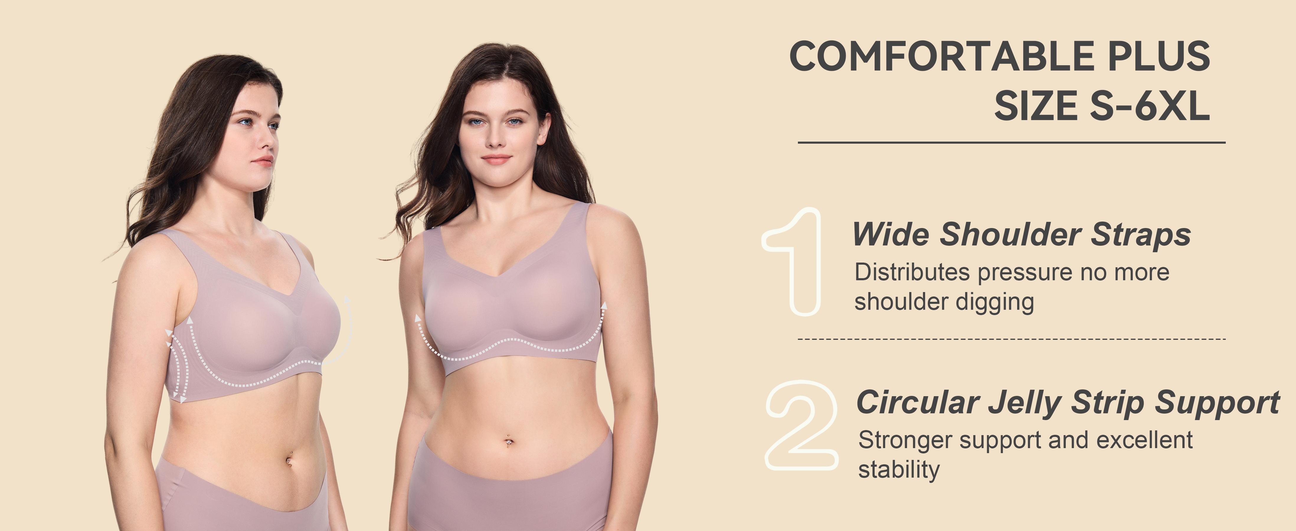 Soft Intention Women's Seamless Wireless Bra Full Coverage Push Up No Underwire Tshirt Comfortable Everyday Plus Size Friendly Jelly