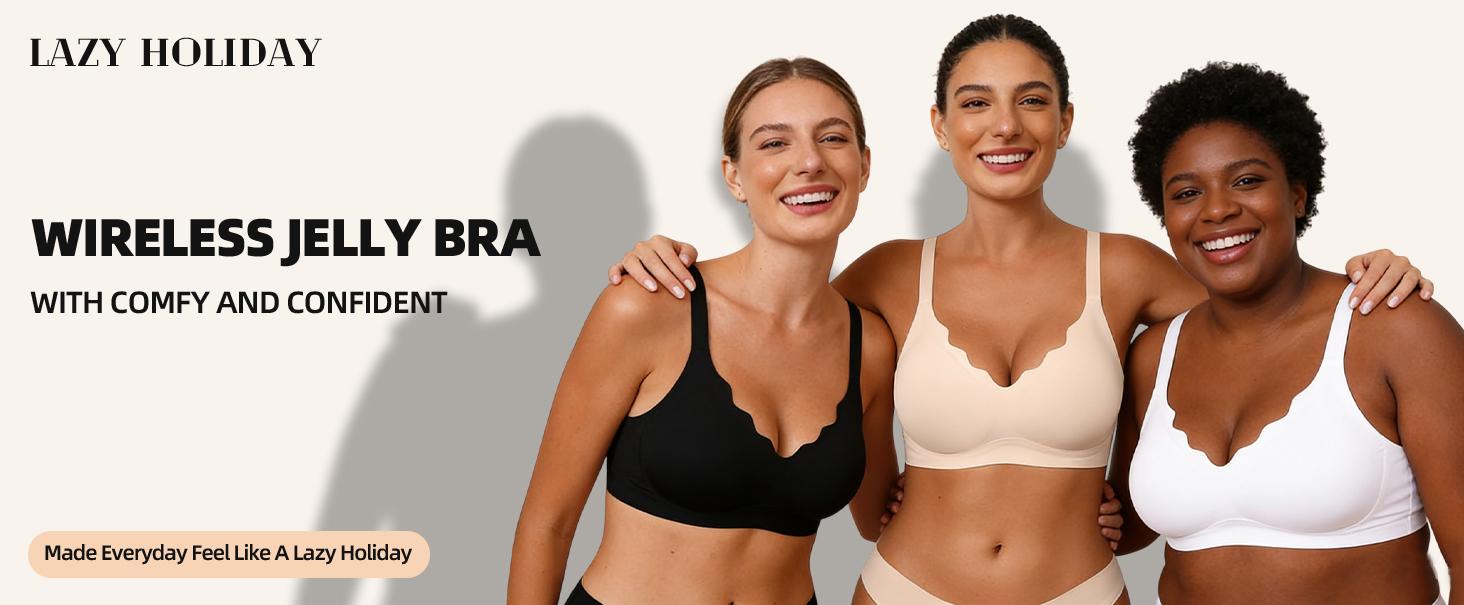 Women's Black jelly bras No Underwire T-Shirt bra Seamless Comfortable Soft Wireless Basic Bridal One Piece Minimalist Everyday Wear with Adjustable Straps Vneck Breathable push up bra