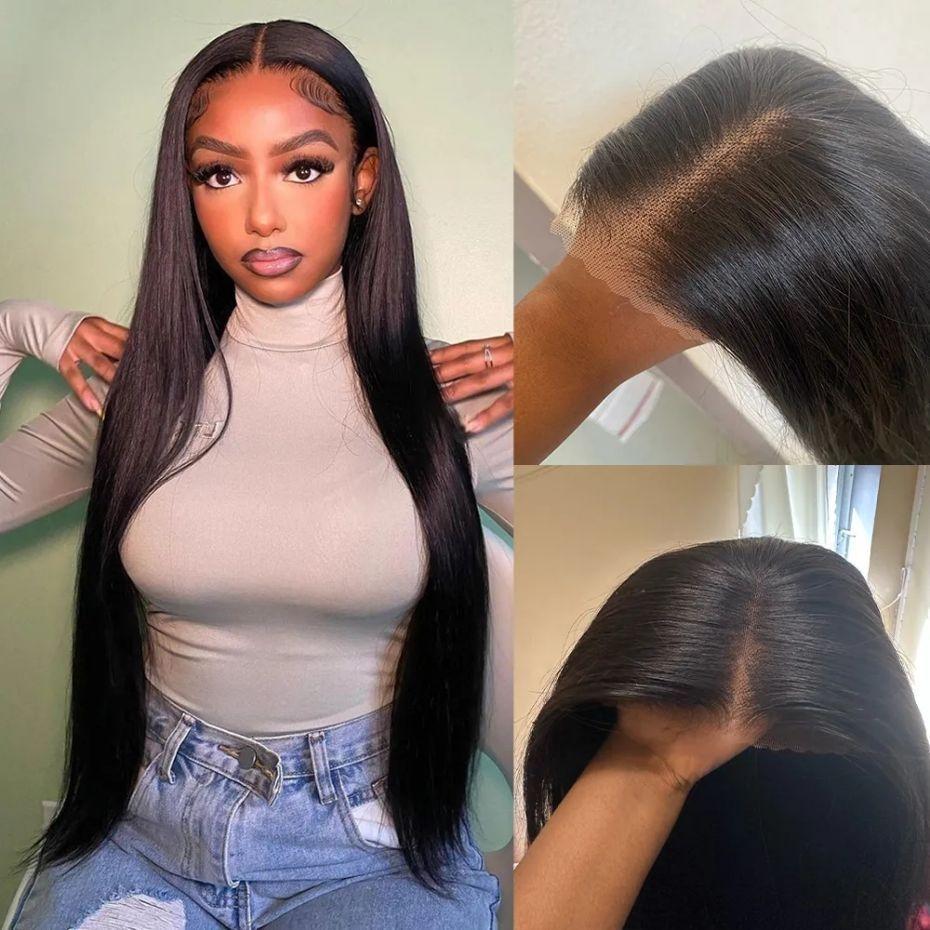 Bling Hair 6x4 7x5 9x6 Glueless Wig Bone Straight Lace Closure Wig Human Hair Wigs Preplucked Hairline Straight Closure Wig