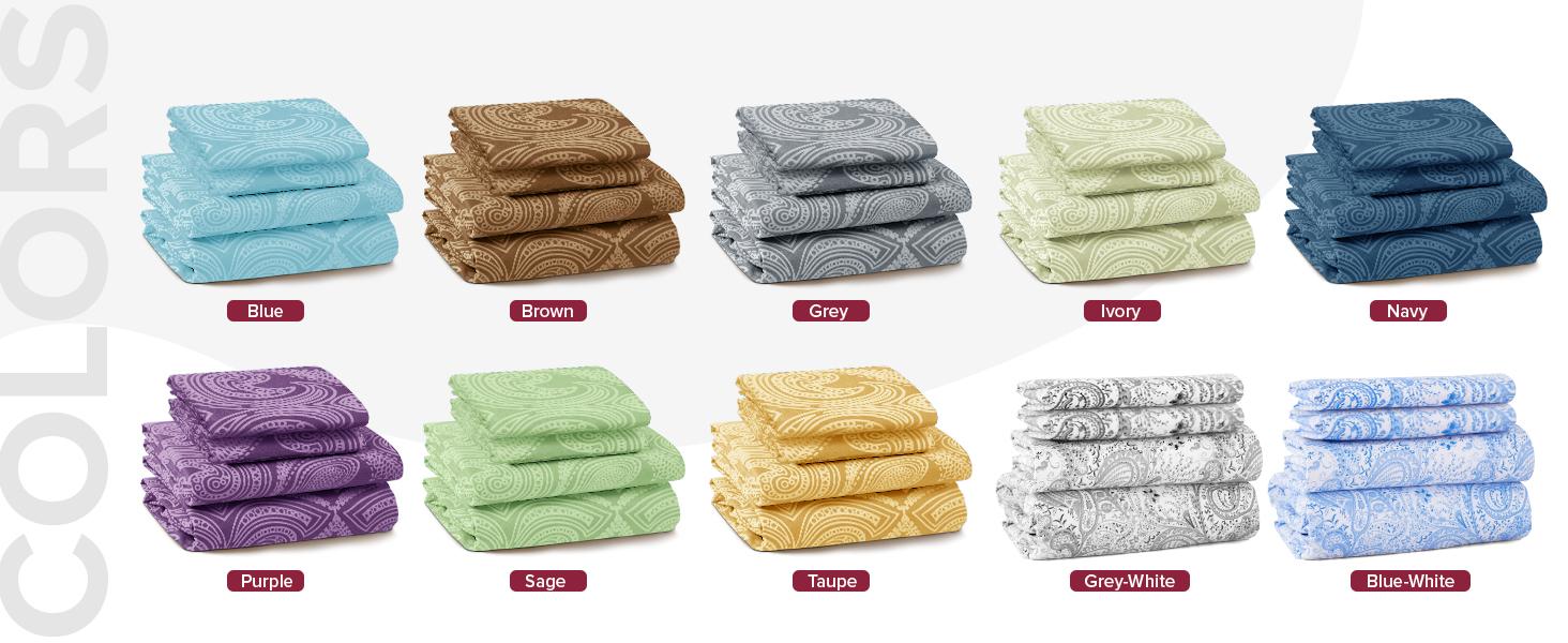 Lux Decor 4-Piece Paisley Bed Sheet Set - King Size Sheets with 16" Deep Pockets - Queen Size Polyester Sheet Set - Soft, Wrinkle Resistant, Hotel Luxury Bedsheet Set Lux Decor 4-Piece Paisley Bed Sheet Set - King Size Sheets with 16" Deep Pockets - Queen Size Polyester Sheet Set - Soft, Wrinkle Resistant, Hotel Luxury Bedsheet Set