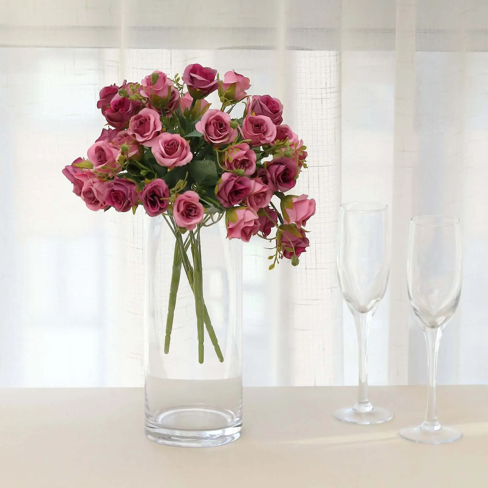2-Pack 12in Decorative Dusty Rose Artificial Pink Flower Arrangements, Small Faux Bouquets for Home Decor, Anniversary, Christmas Indoor/Outdoor Use