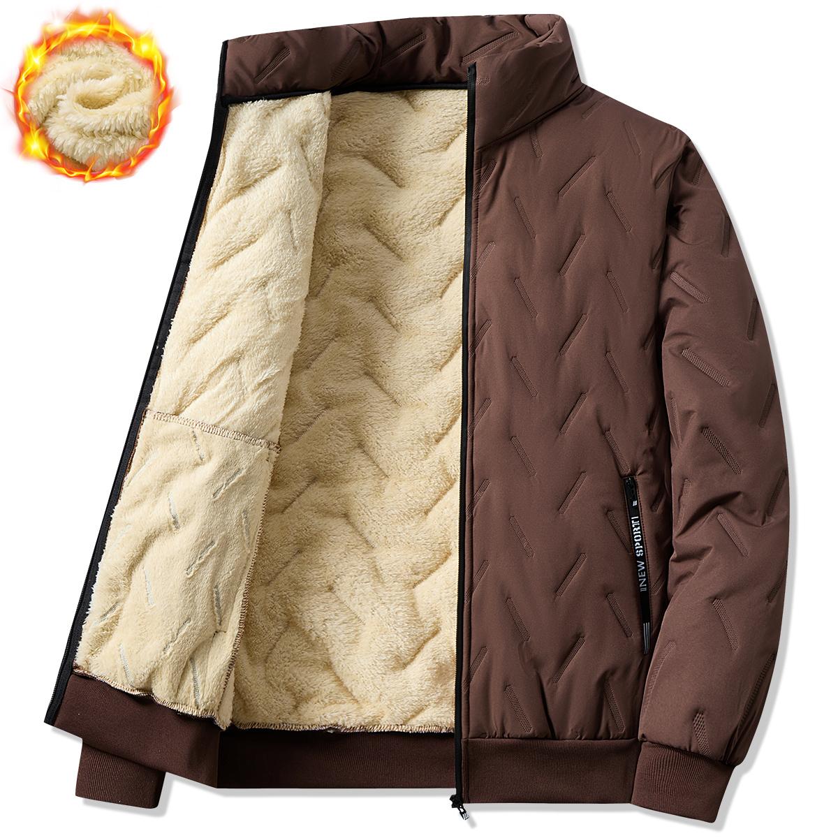 Men'S Lightweight Fleece-Lined Jacket - Warm Winter Coat with Zipper Closure, Pockets & Adjustable Cuffs, Casual Outdoor & Home Wear, Black, Winter Jacket, Home Leisure Wear, Durable Fabric