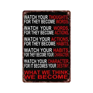 Watch Your Thoughts Motivational Classroom Sign Poster Inspirational Aluminum Wall Art Decor Ready to Hang for Office Living Room Home Decoration 8 X 12 inches