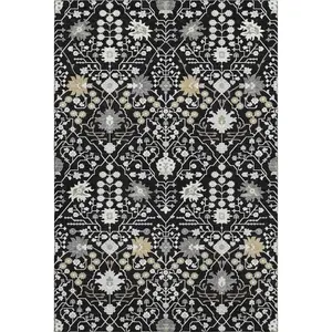 HomeRoots 679182 5 x 8 ft. Black Gold & Ivory Oriental Washable Machine Made Rectangle Area Rug with UV Protection