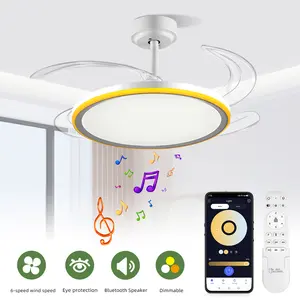【Clearance】BaySquirrel Slim Invisible Ceiling Fans Lights with Remote Control & App 42 Inch Dimmable Fan 6 Retractable Blades 6-Speed Reversible Adjustable Lighting 24-Hour Timer Smart Lamp,Feb Faves,Valentine's Day