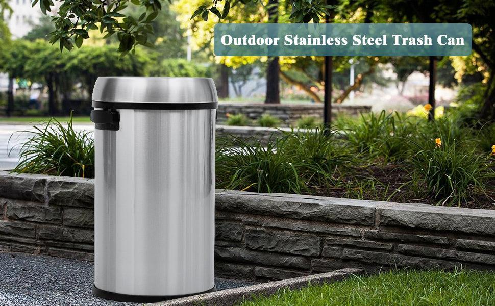 【Christmas Deal】GARVEE 65 Liter/17 Gallon Commercial Grade Stainless Steel Trash Can with Swing or Open Top Lid, Heavy Duty Cylindrical Garbage Bin for Indoor and Outdoor Use in Home, Office, Restaurant