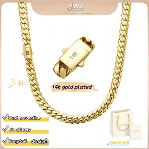 14K Gold-Plated Cuban Chain Necklace or Bracelet, 8mm Wide | Utilizes the latest electroplating technology for effective rust prevention | Miami Hip-Hop Style Fashion Item | Width: 8mm, Length: 16 inches to 30 inches | Couple Style | Valentine's Day Gift