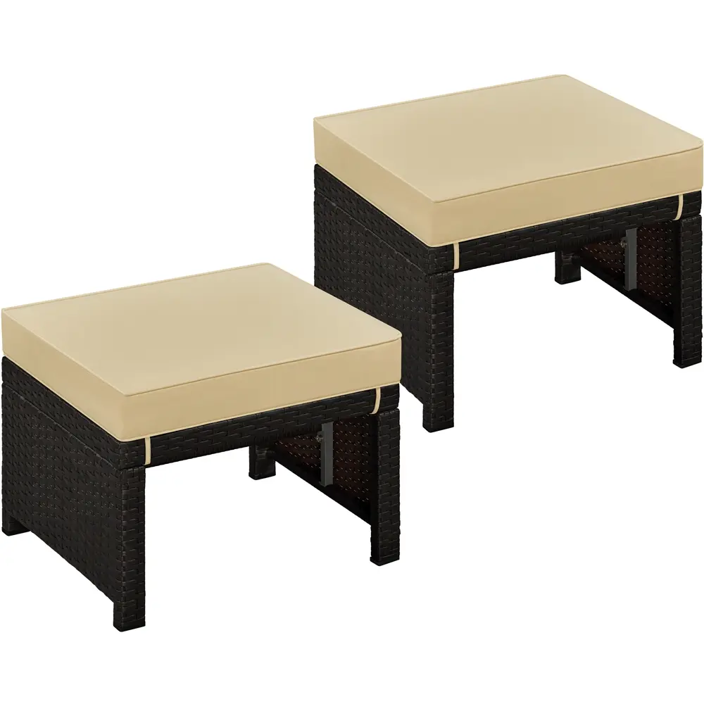 Yaheetech 2-Piece Outdoor Wicker Footstool Ottoman, Multi-Functional Footrest or Side Table with Removable Washable Cushion Covers for Garden, Patio