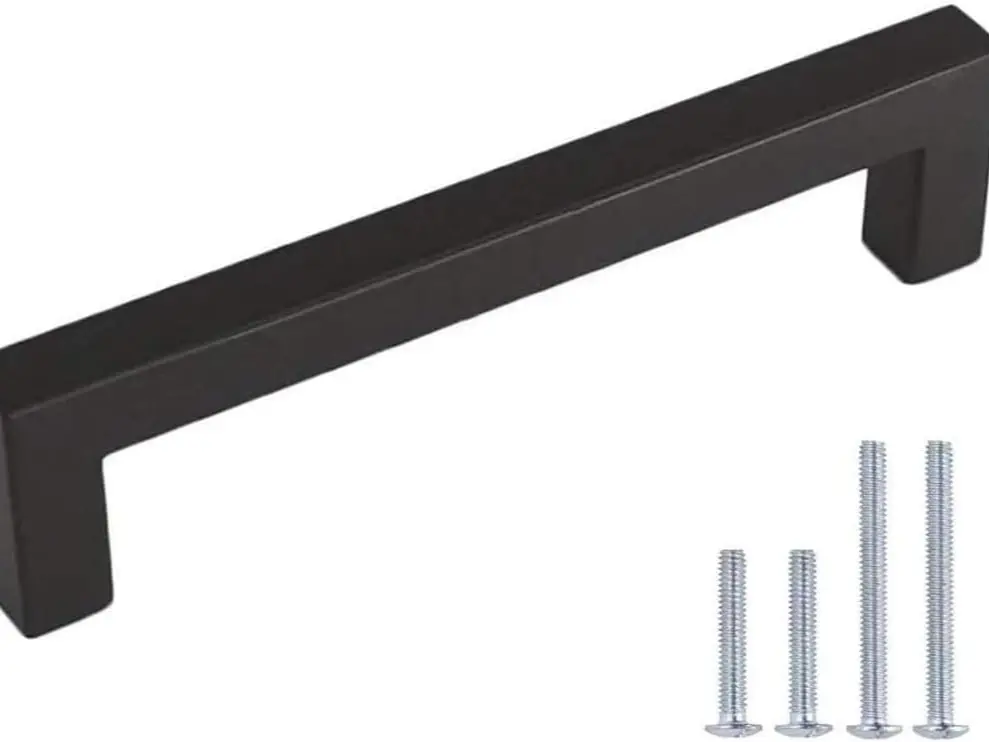 Collinet Square Bar Drawer Handle - 5 in, Zinc Alloy Metal, 5-1/2 in Cabinet Pull, 128mm Center to Center, with Mounting Screws, for Wardrobes, Kitchens, Bathrooms, Indoor Use (50, Matt Black)