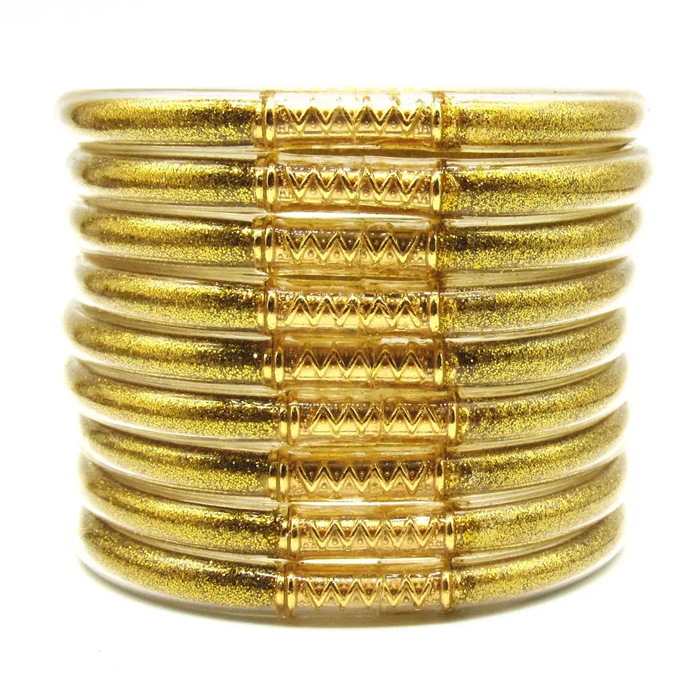 Gilded Grace Sparkly Glitter Jelly Bangles for Women - Colorful Stackable Silicone Bracelets - Waterproof Noiseless Soft Jewelry - Dopamine Y2K Aesthetic Accessories - Gift for Her(Set of 9)