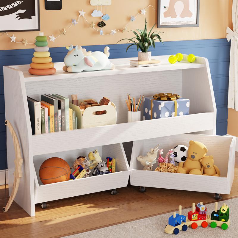 3-Tier Rolling Toy Storage Cabinet for Kids - Multiple Versatile Storage for Toys, Pet Items, and Snacks with Wheels, Modern White Design