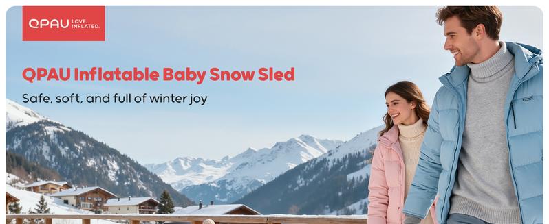 QPAU Snow Sled for Toddlers 1-3 with Canvas Cover, Inflatable Baby Sled with 3-Sided Protection, Tow Strap & Handles, Kids Snow Tube for Skiing & Sledding Outdoor Toys