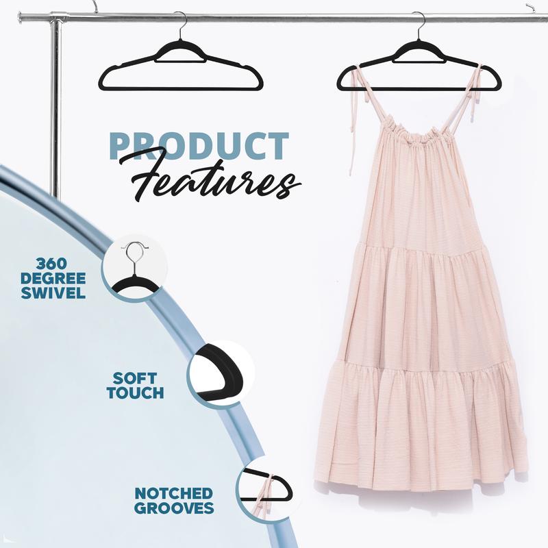 Utopia Home Velvet Hangers 50 & 100 Pack - Premium Non-Slip Clothes Hangers - Black, 360° Rotating Hook, Heavy Duty for Coats, Jackets & Dresses Hanging Sturdy