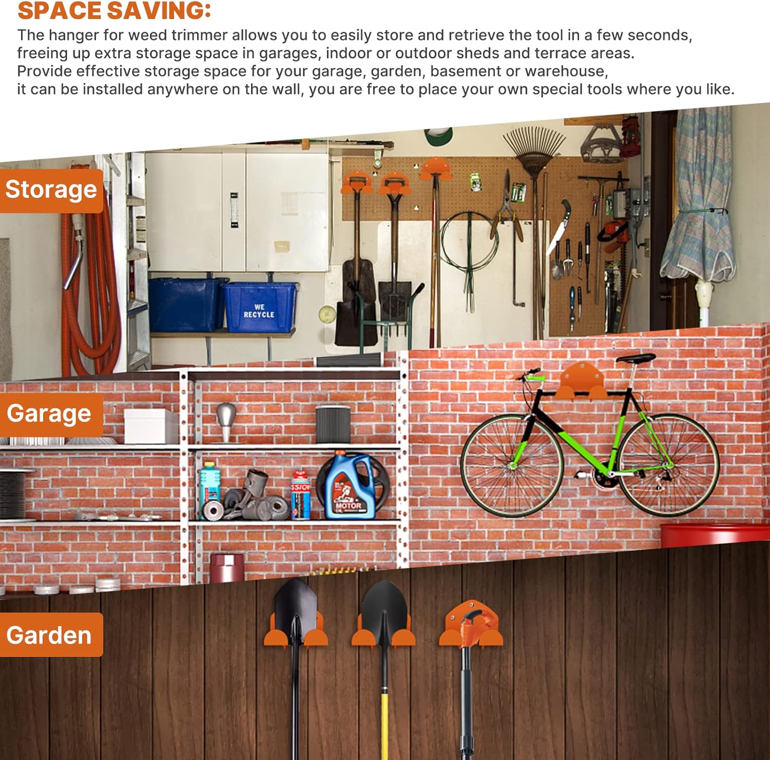 Garage Organizer Wall Hanger, Heavy-Duty Steel Weed Trimmer Wall Rack, Yard Tool, RackGarden Tool Rack for Grass Trimmer, Hedge Trimmer