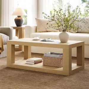ModernMate Wooden Coffee Table 47" Rectangle with 2-Tier Storage Space Large Farmhouse Center Table for Living Room Home Office Easy Assembly