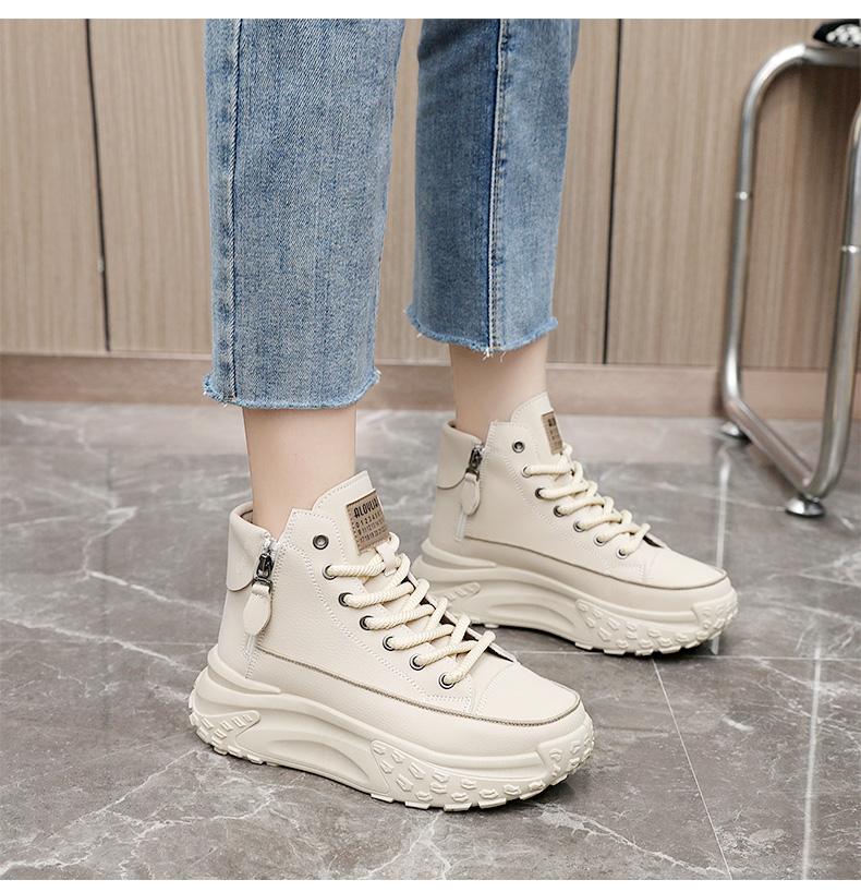 Spring and Autumn new arrival high-top shoes, round toe, thick sole for added height, soft sole, casual sneakers, street style white shoes.