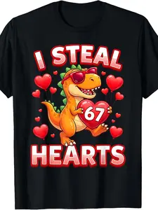 I Steal Hearts 67 Trex Kids Valentines Meme Six Seven Boys T-Shirt Boys'and Girls'Leisure Cotton Tees for Spring and Summer Relaxation Size 120-160
