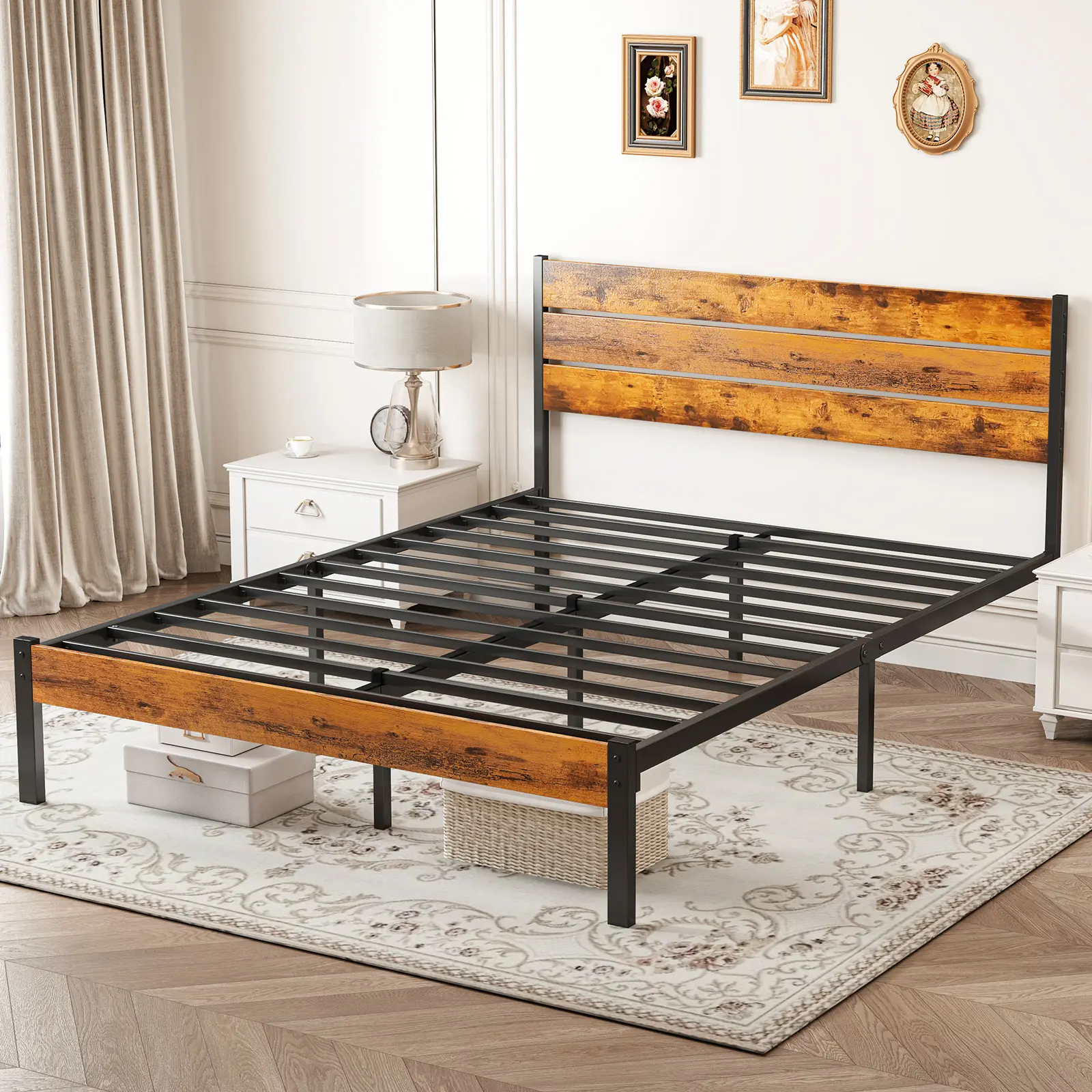 Bed Frame with Headboard and Footboard, with Under Bed Storage, All-Metal Support System, No Box Spring Needed, Easy Assembly