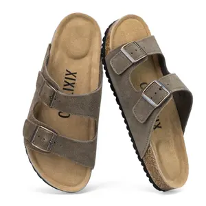 Women‘s Sandals Men with Soft Cork Footbed Open Toe Slippers Adjustable Double Buckles Slip On Outdoor Beach Slides for Summer Casual Shoes Girls Flipflop Tsinelas