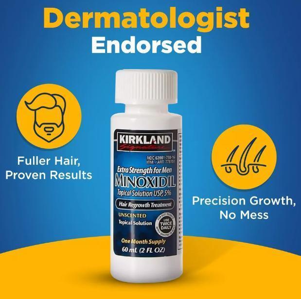 KIRKLAND Minoxidil Liquid Extra StrengthHair Regrowth Treatment for Men, 5%Topical Solution