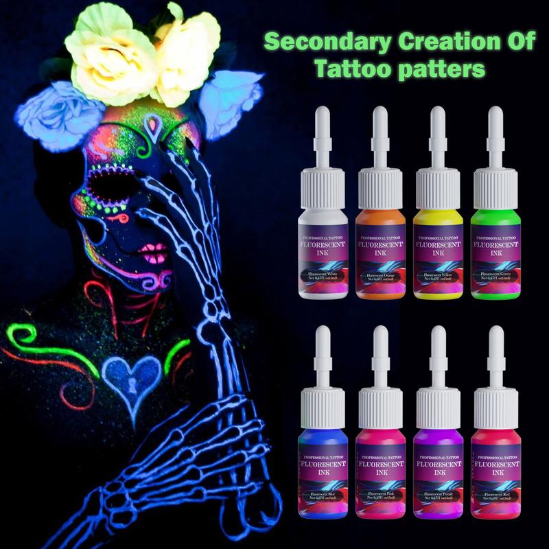 DMTATTOO 5ML Fluorescent Tattoo Ink 8pcs Kit UV Tattoo Pigments Natural Plant Extract Pigment Professional Tattoo Inks 8 Colors for Body Art