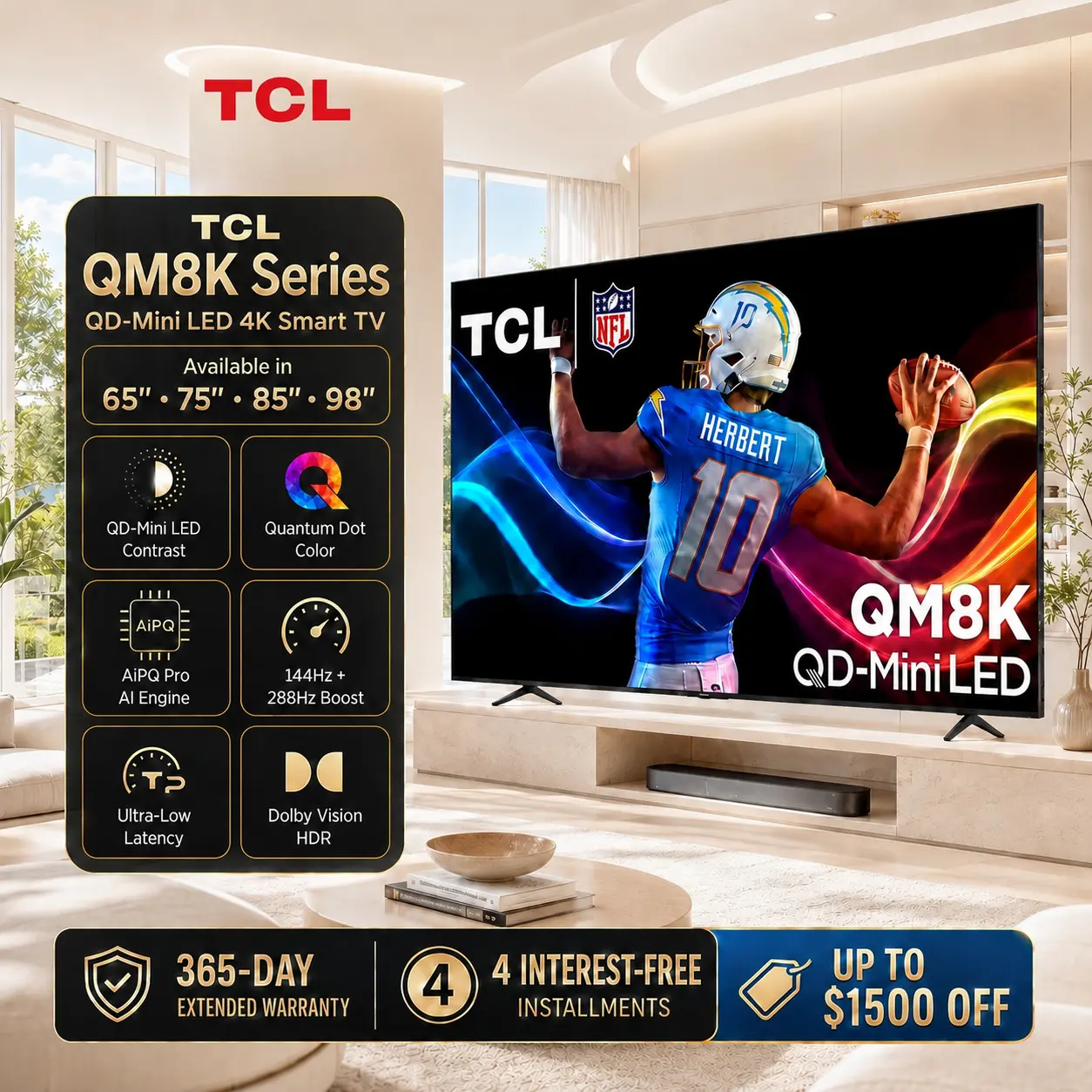 TCL QM8K Series 4K QD-Mini LED Smart TV with Google TV| New Halo Control System, ZeroBorder, Local Dimming Ultimate & High Brightness Ultimate, Audio by Bang & Olufsen | 65"–98" tiktokshopbacktoschool