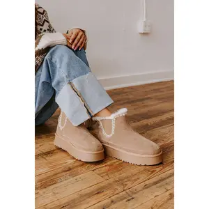 The Phoebe Faux Suede Platform Bootie in Warm Taupe