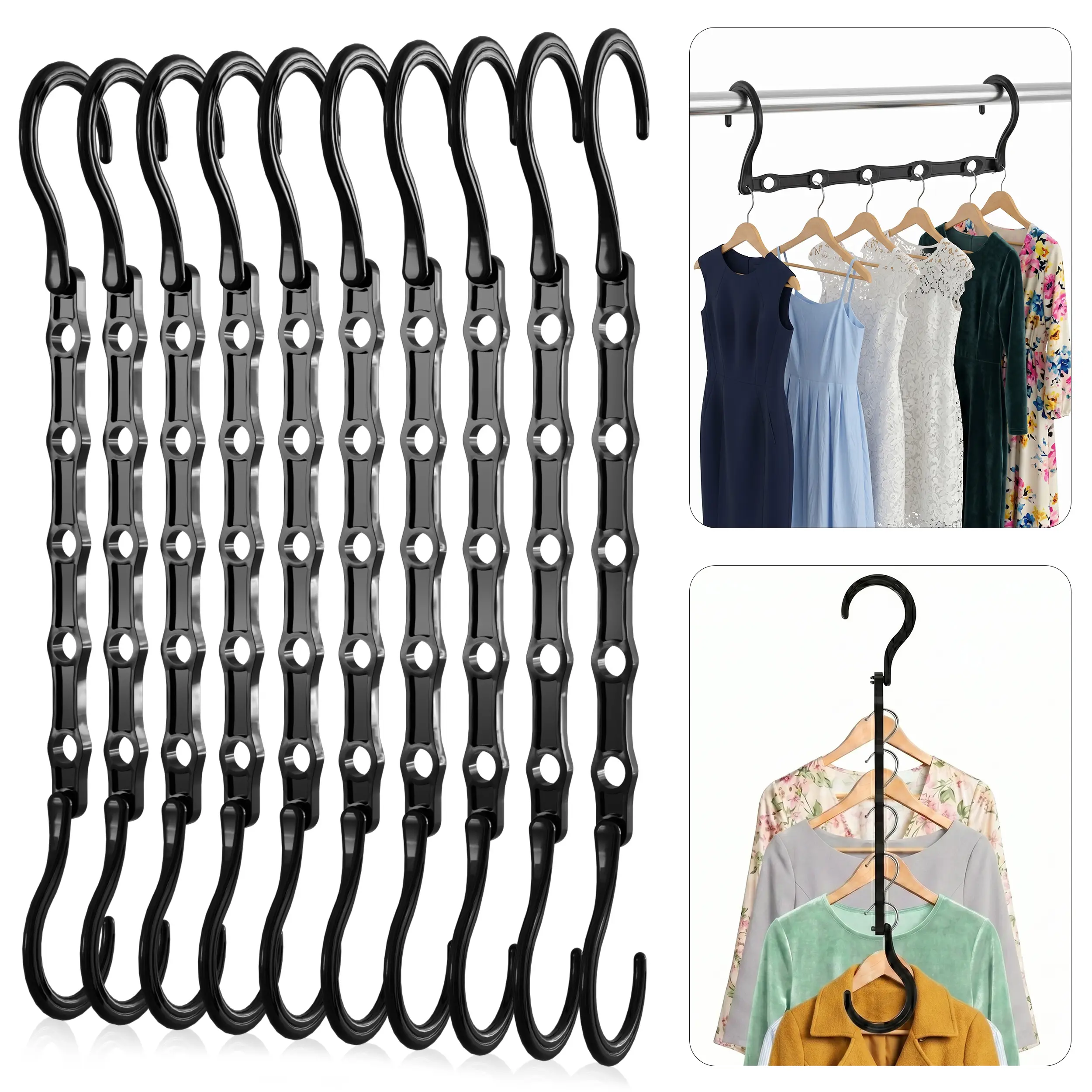 Utopia Home Collapsible ABS Plastic Minimalist Vertical Space-Saver Hangers Pack - Durable, Lightweight Hangers Pack for Trips, Multifunctional Hanging Clothes Organizer for Bedroom Small Closet Room Storage, Efficient Jeans Holder (Black)