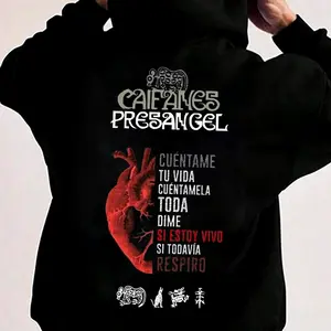 Sale off 30% - Caifanes Presangel Heart Lyrics Graphic Hoodie Fleece Fabric Pullover Unisex Casual Streetwear Trendy Top for Men for Women