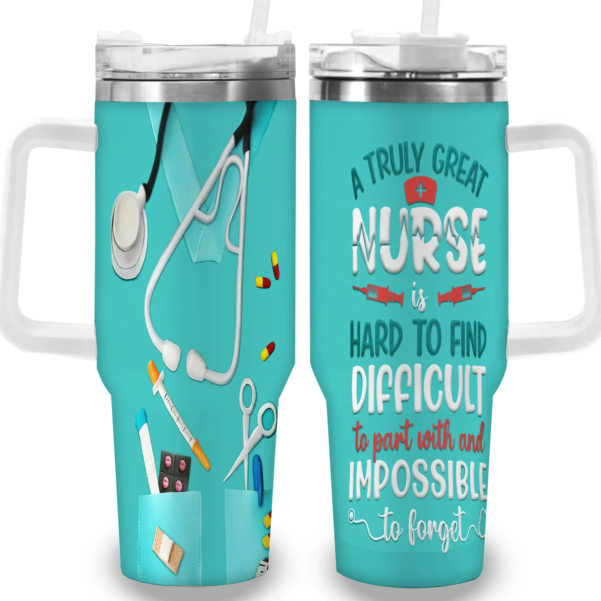 1pc 40oz Insulated Nurse Tumbler with Lid - Vacuum Flask, Travel Coffee Mug, Ideal Gift for Nurses, Halloween/Independence Day Occasions, Unique Kitchenware Drinkware Flasks, Insulated Mug Tumbler Vacuum Flasks