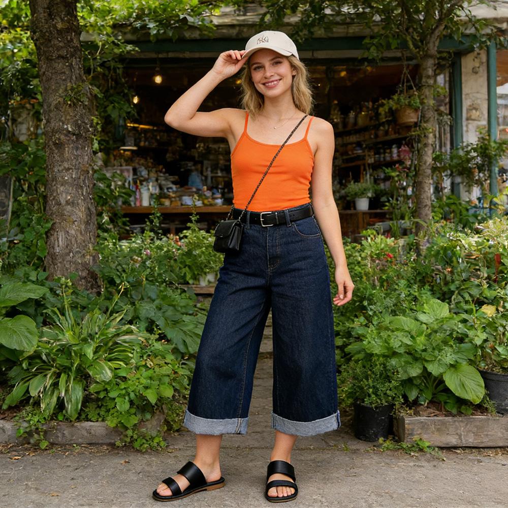 Women's Flat Sandals Two Strap Slide Sandals Square Toe