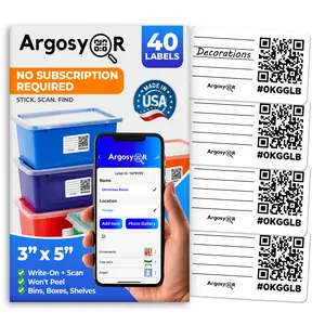 Argosy QR Labels - 40 Pack - White - 3" x 5" - Durable Smudge-Free Super Strong Adhesive - Made in USA - Scan Snap Tag Search