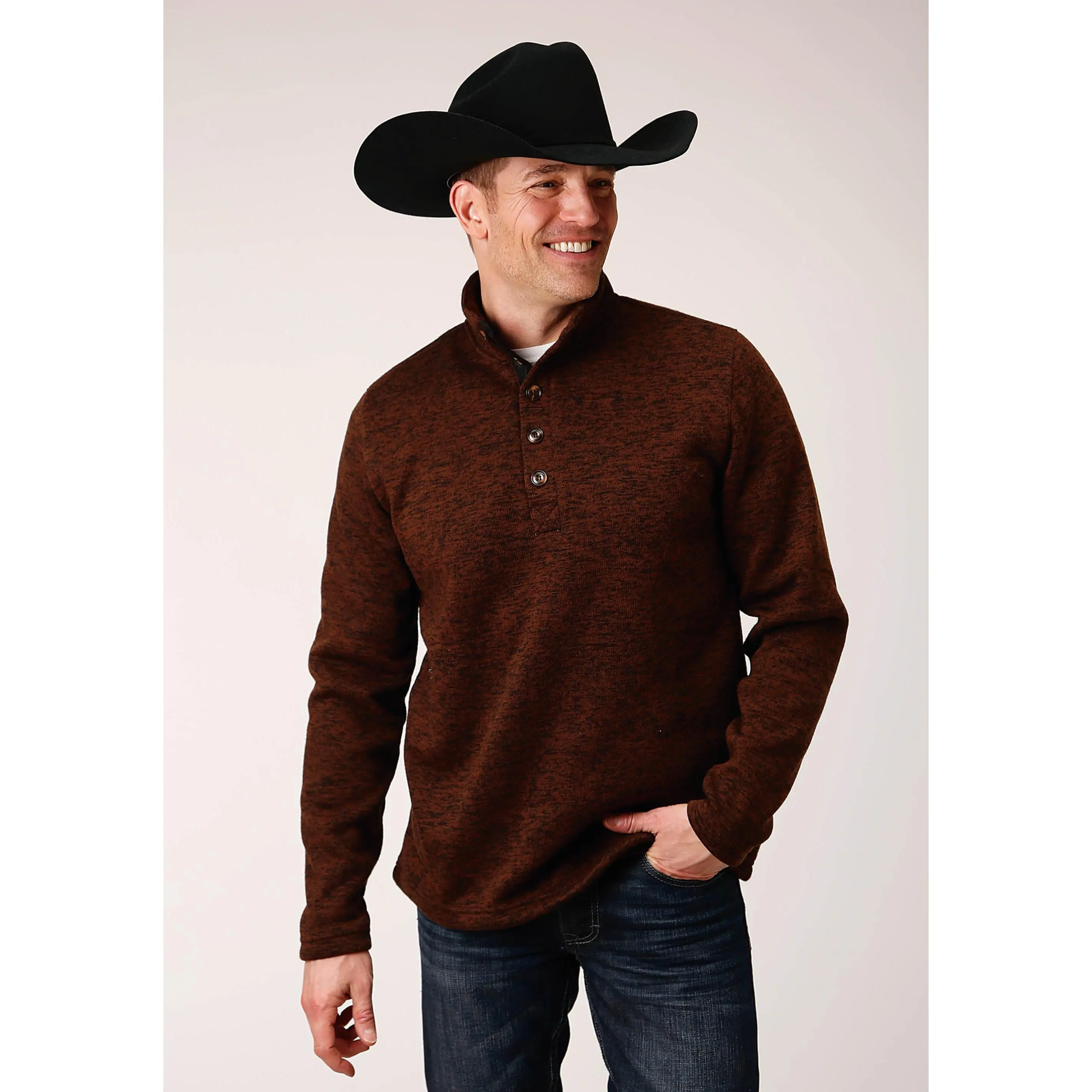 Men's Stetson Maroon Quarter Button Pullover Sweater