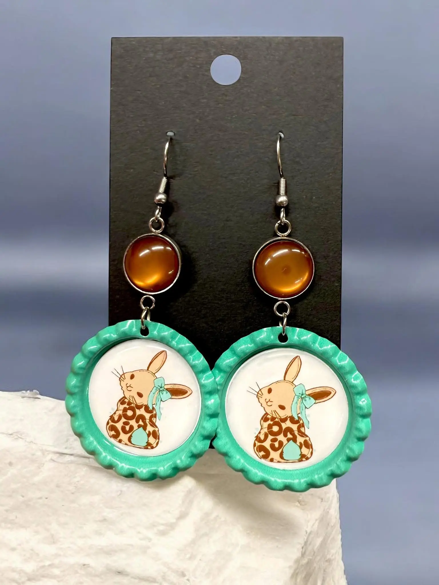 Bottle Cap Easter Bunny Earrings